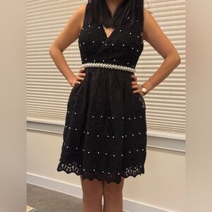 Formal Black Lace Dress with Pearl Accents- only worn once